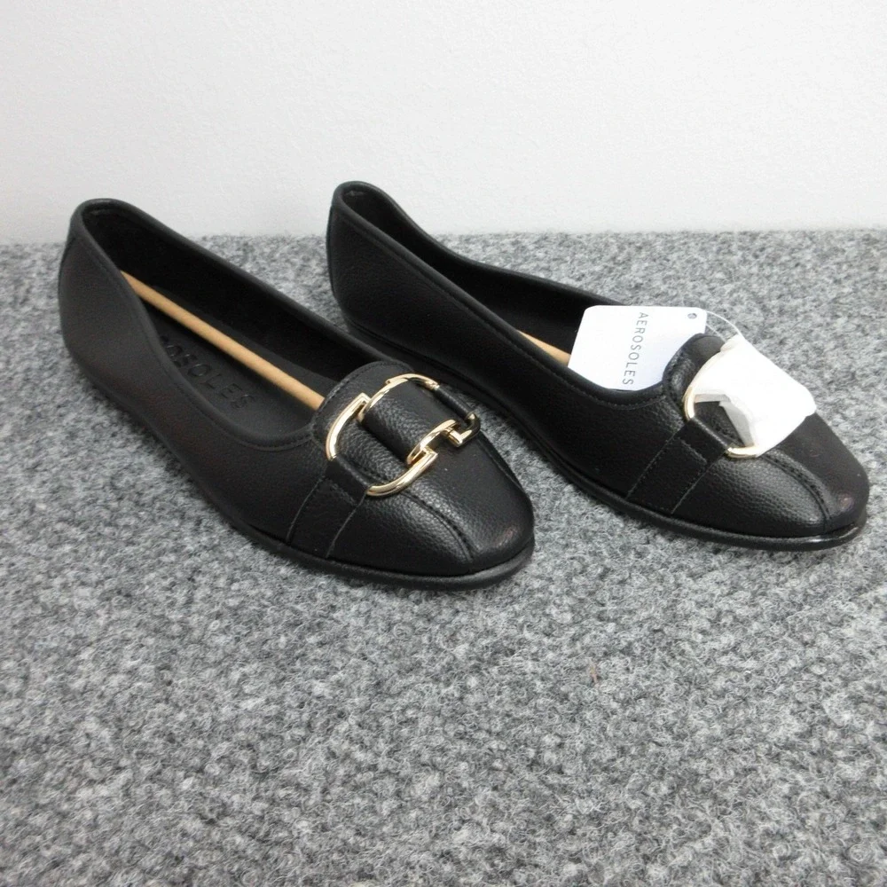 Aerosoles Shoes Womens 10W Black PU Bentley Loafer Flats Buckle Slip On